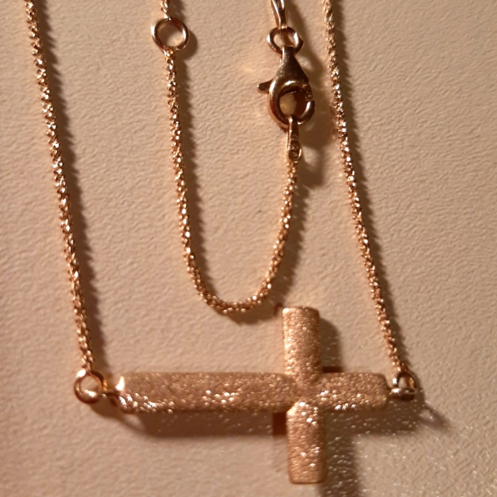 Gold-Tone Charles Garnier Sterling Silver / Gold Plated Side Ways Cross 16"-18"